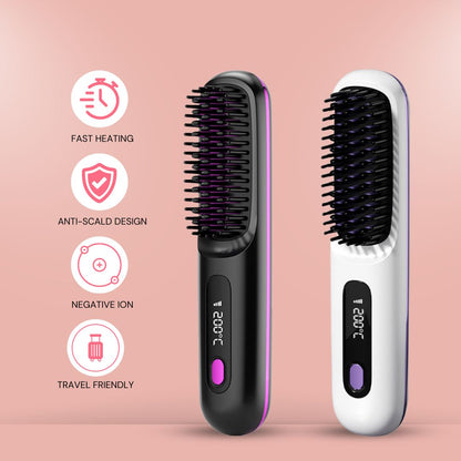 IonGlide Portable Hair Straightener Brush – Compact, Cordless, and Travel-Friendly