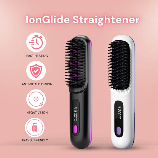 IonGlide Portable Hair Straightener Brush – Compact, Cordless, and Travel-Friendly