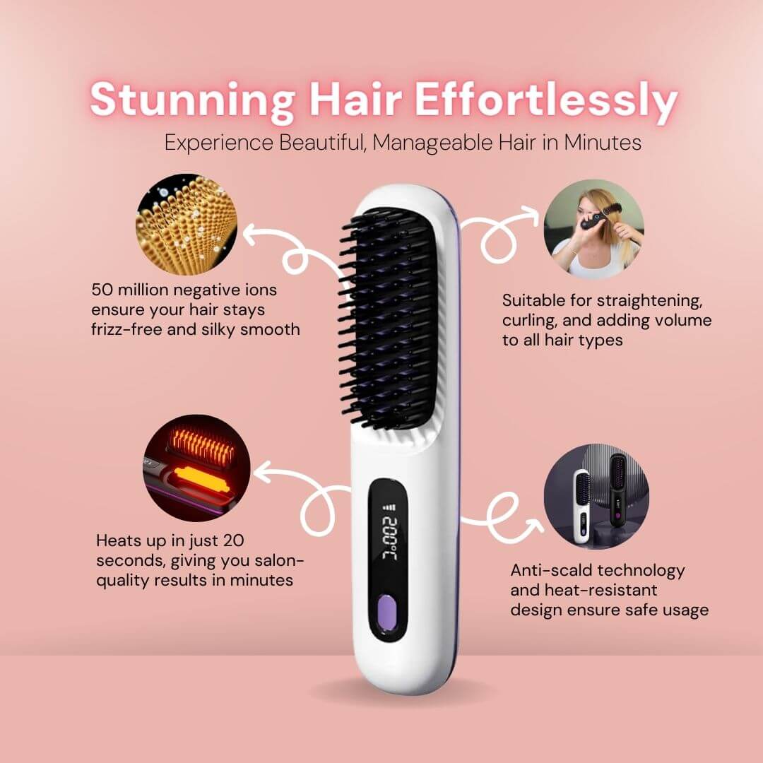 IonGlide Portable Hair Straightener Brush – Compact, Cordless, and Travel-Friendly