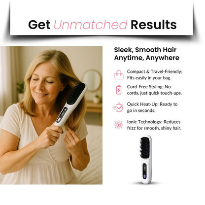 IonGlide Portable Hair Straightener Brush – Compact, Cordless, and Travel-Friendly