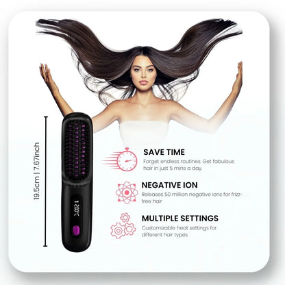 IonGlide Portable Hair Straightener Brush – Compact, Cordless, and Travel-Friendly