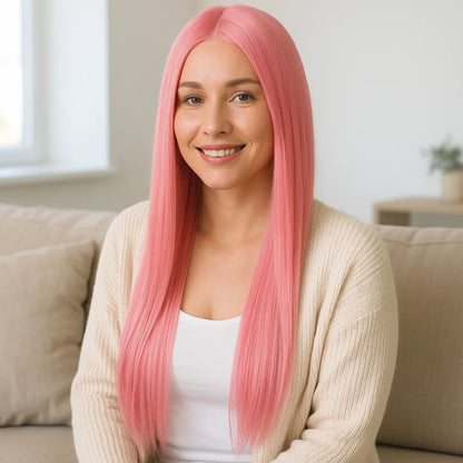 Glamour Sweet Pink Long Hair Wig